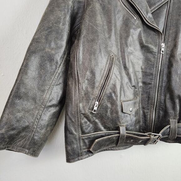 NEW Madewell Distressed Leather Oversized Motorcycle Jacket - Picture 9 of 15